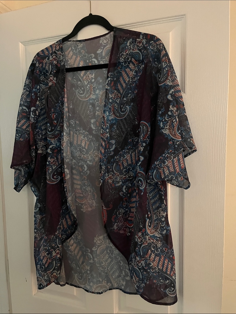 Lightweight Sheer Paisley Kimono Jacket in Deep Plum
